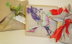 recycled brown paper bag packages for green gift wrap