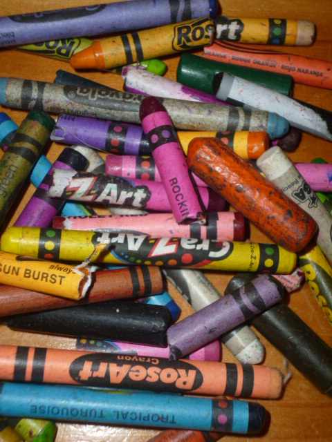 A pile of old crayons to be reused
