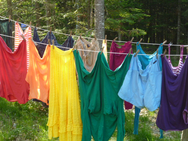 natural home clothesline with clothes