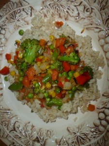 veggie stir fry and rice